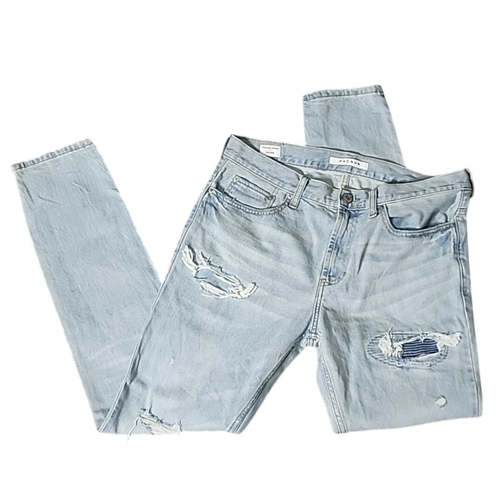 Pac Sun Stacked Skinny Jeans Mens Light Wash Distressed Ripped Grunge 32x30